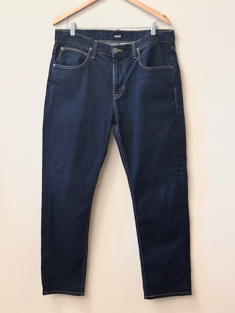 Hudson Byron 5 Pocket Straight Dark Blue Wash Denim Jeans Zip Fly Cotton Mens 36